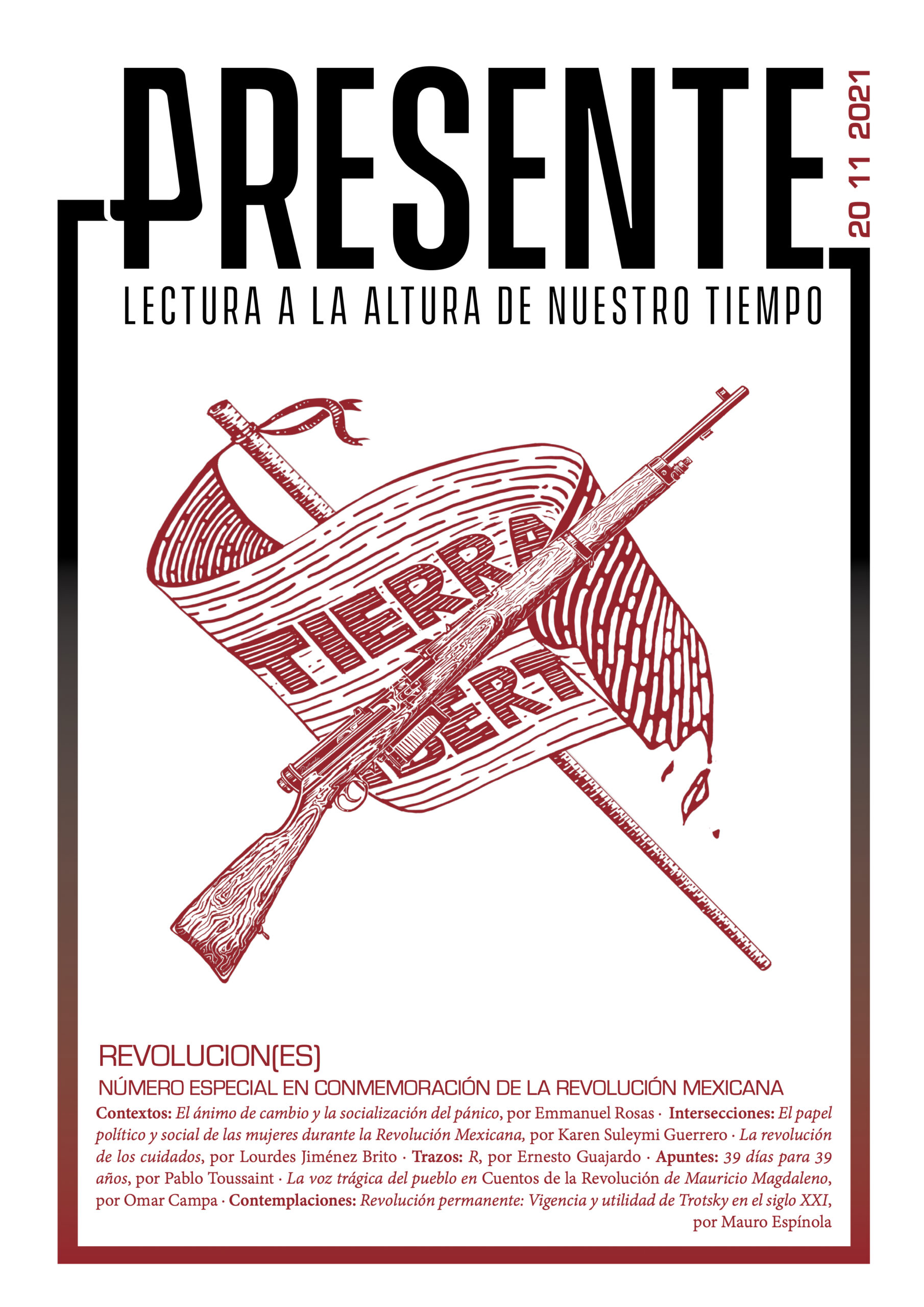 Portada del primer número extraordinario de la Revista Presente, que lleva por título "Revolucion(es)", que se lee: "Revoluciones".