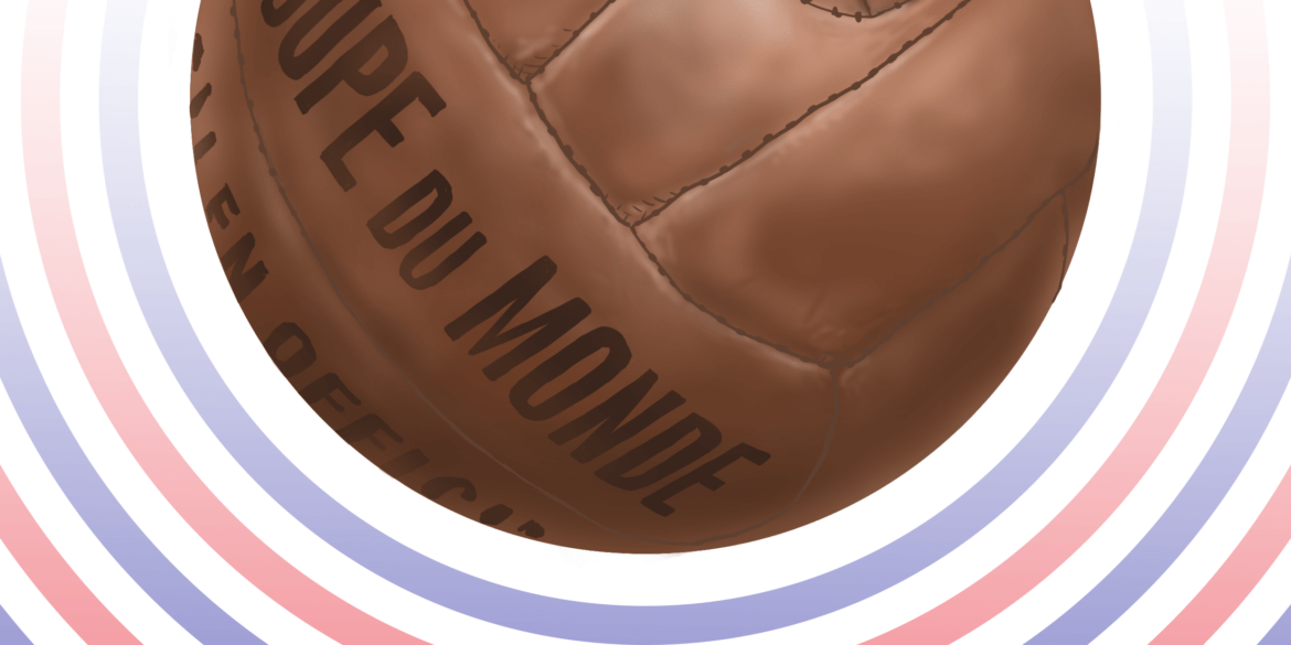 Ilustración del balón "Allen", utilizado para los partidos oficiales del Mundial de la FIFA Francia 1938. Autor: Pablo Toussaint
