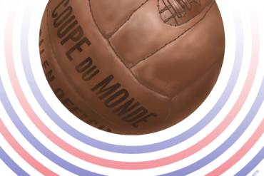 Ilustración del balón "Allen", utilizado para los partidos oficiales del Mundial de la FIFA Francia 1938. Autor: Pablo Toussaint