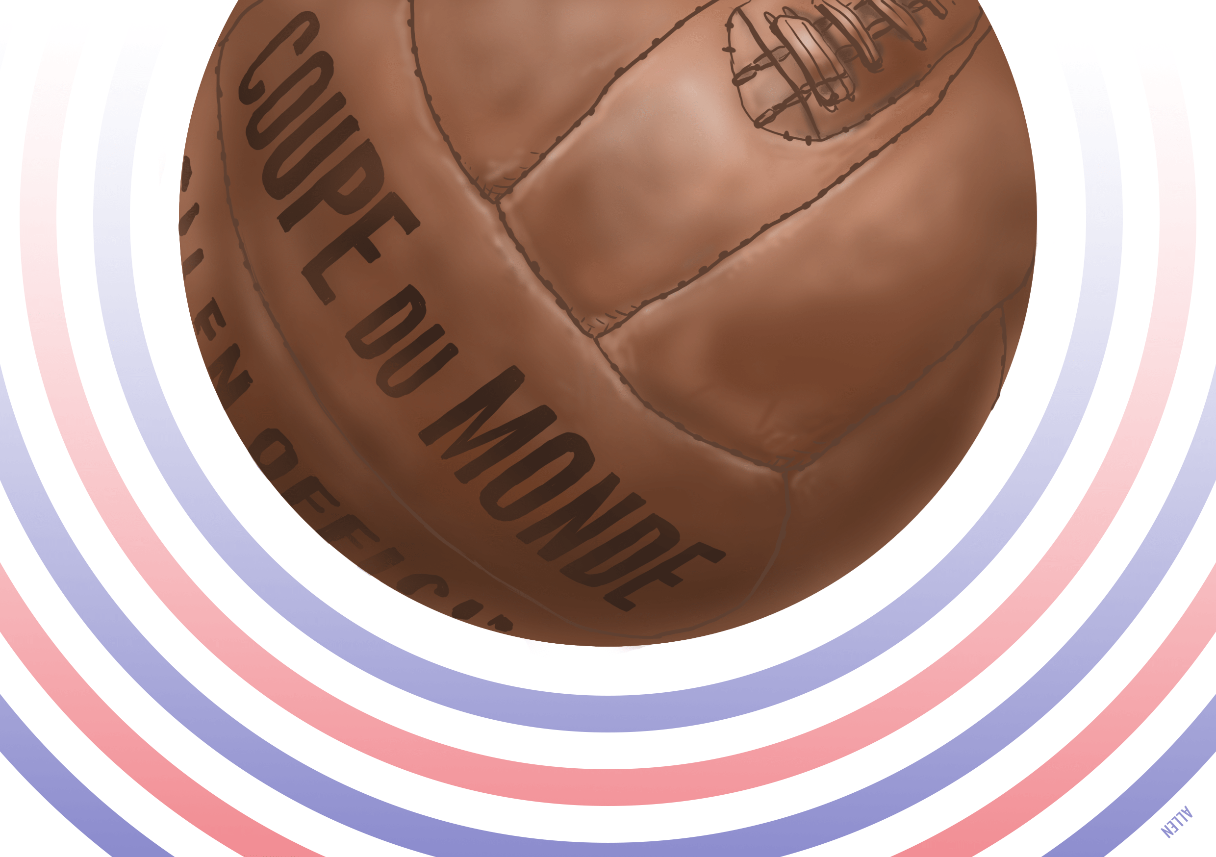 Ilustración del balón "Allen", utilizado para los partidos oficiales del Mundial de la FIFA Francia 1938. Autor: Pablo Toussaint