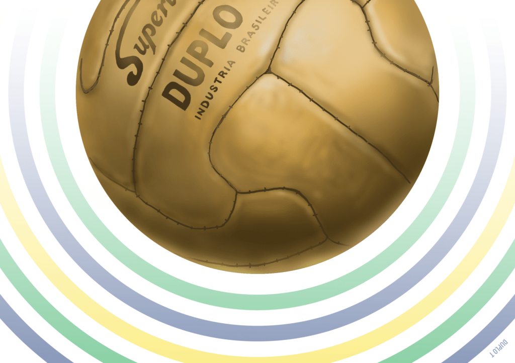 Ilustración del balón "Duplo T" utilizado en el Mundial de Brasil 1950. Autor: Pablo Toussaint