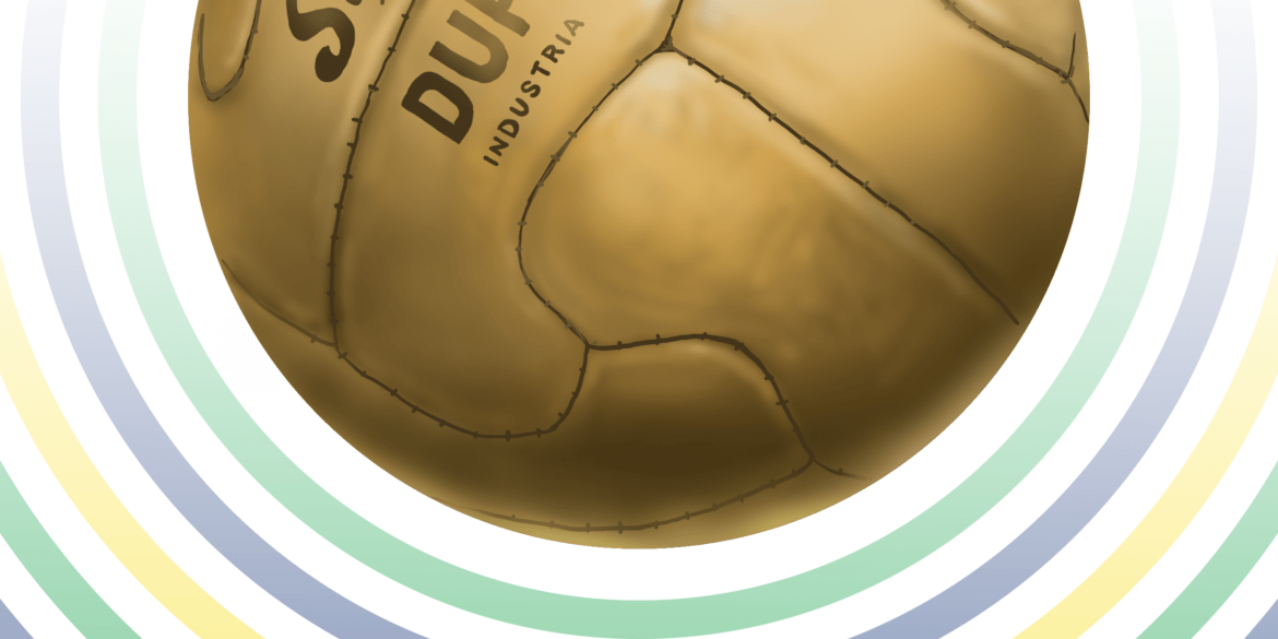 Ilustración del balón "Duplo T" utilizado en el Mundial de Brasil 1950. Autor: Pablo Toussaint