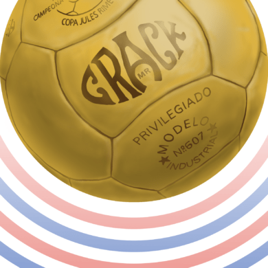 Ilustración del balón "Crack" utilizado en el Mundial de Chile 1962. Autor: Pablo Toussaint