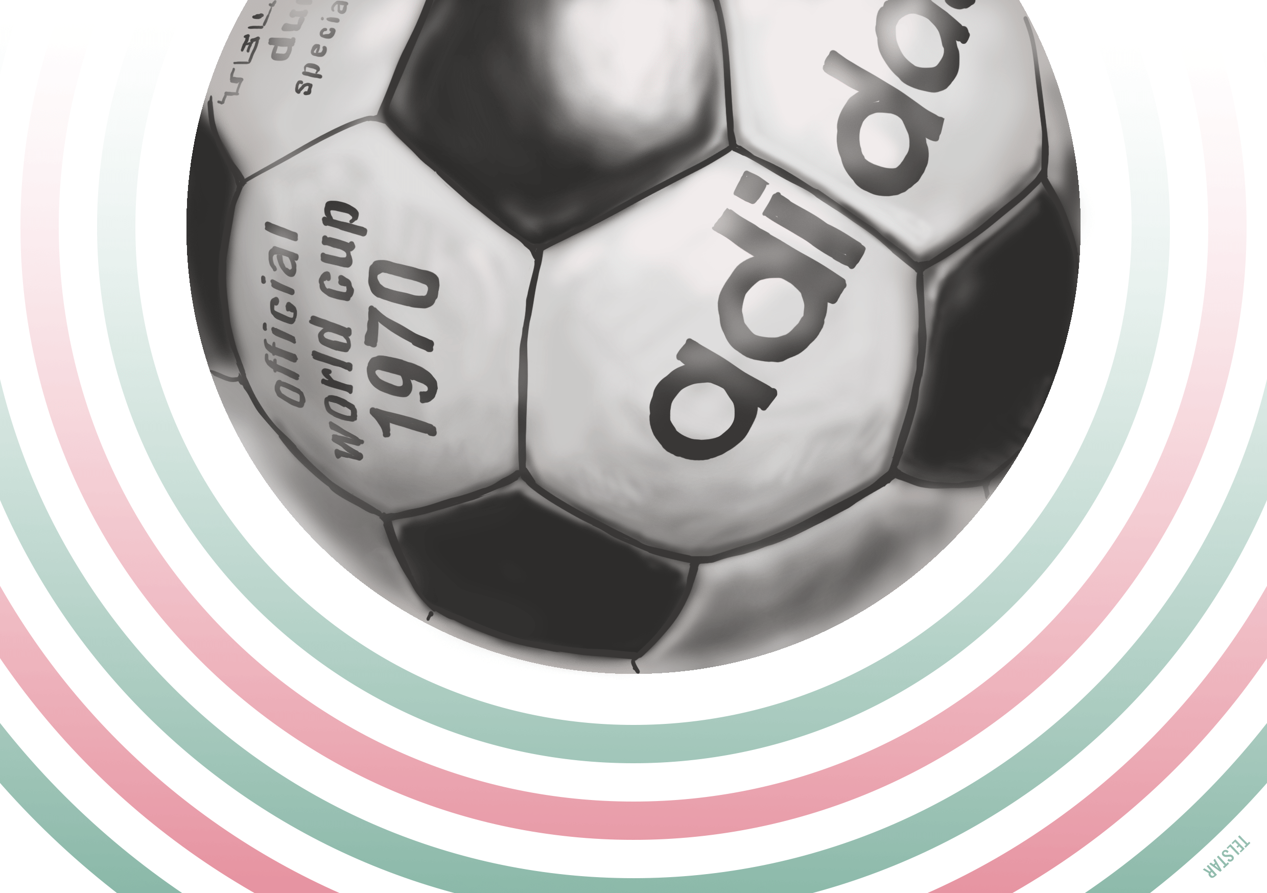 Ilustración del balón "Telstar" utilizado en el Mundial de México 1970. Autor: Pablo Toussaint
