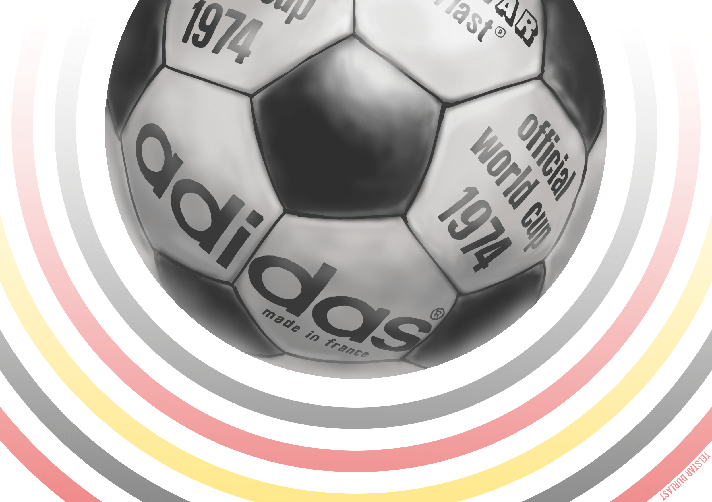 Ilustración del balón "Telstar Durlast" utilizado en el Mundial de Alemania 1974. Autor: Pablo Toussaint