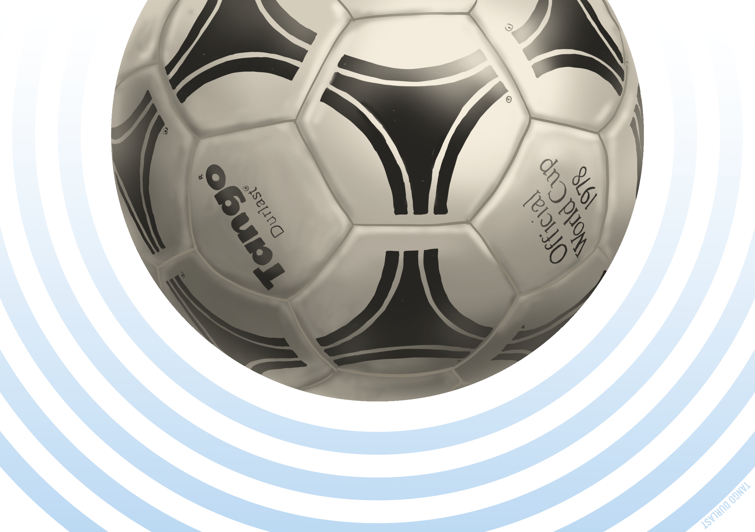 Ilustración del balón "Tango Durlast" utilizado en el Mundial de Argentina 1978. Autor: Pablo Toussaint