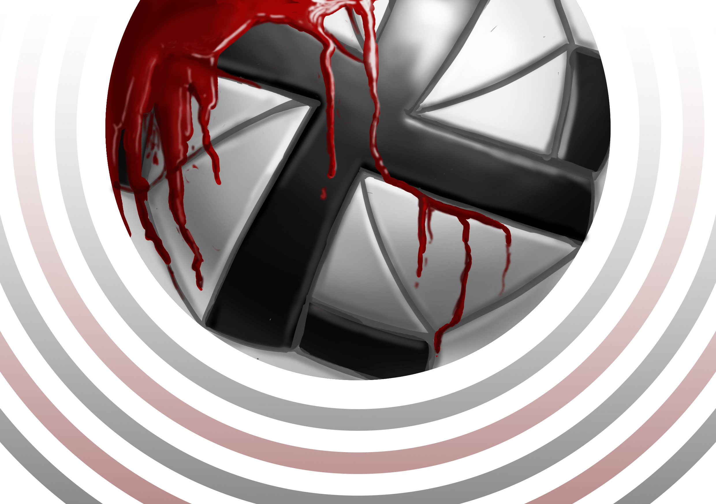Ilustración de un balón de futbol con la esvástica nazi, manchado de sangre. Autor: Pablo Toussaint